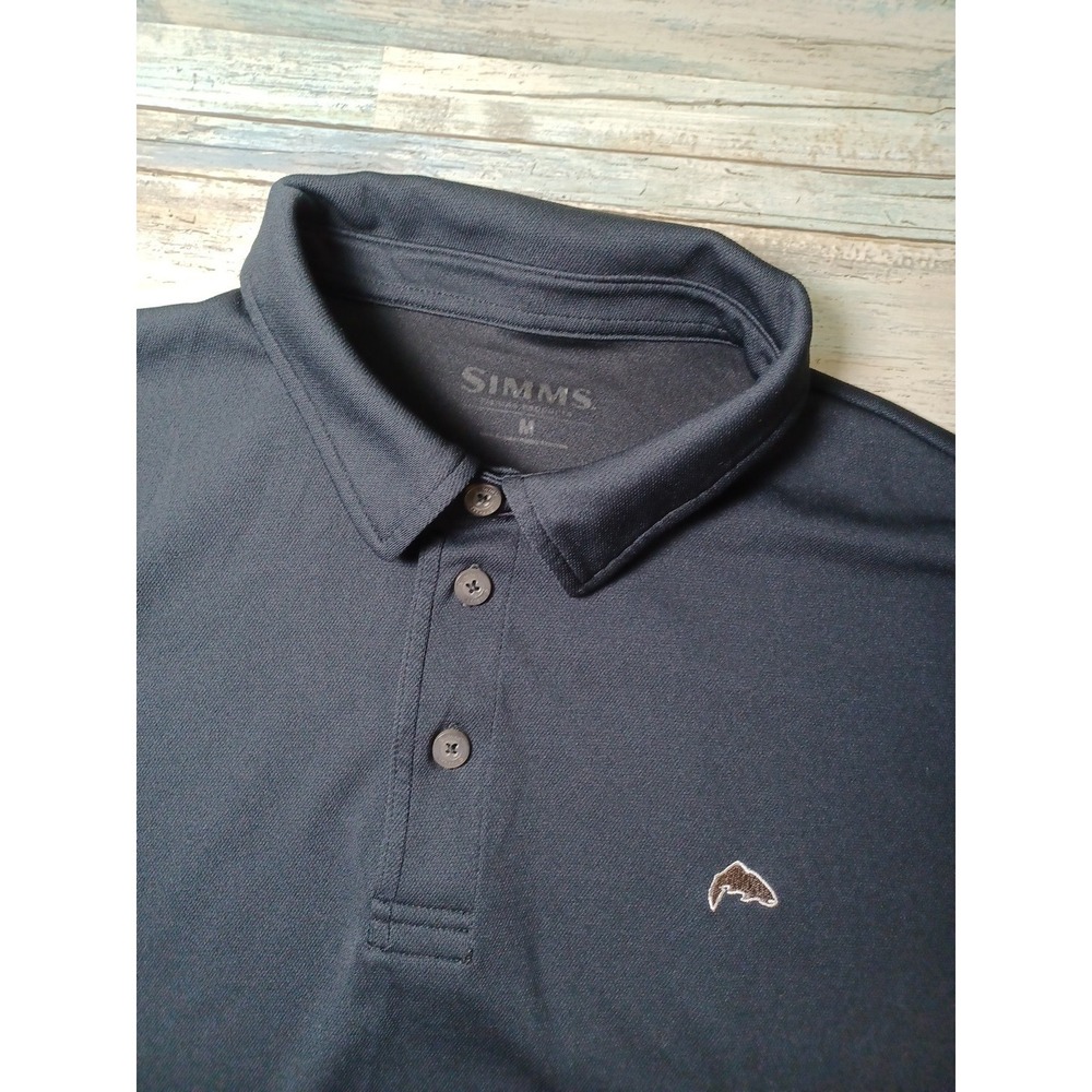 Simms Men Polo Meduim Black Fish Embroidered Short Sleeve Logo